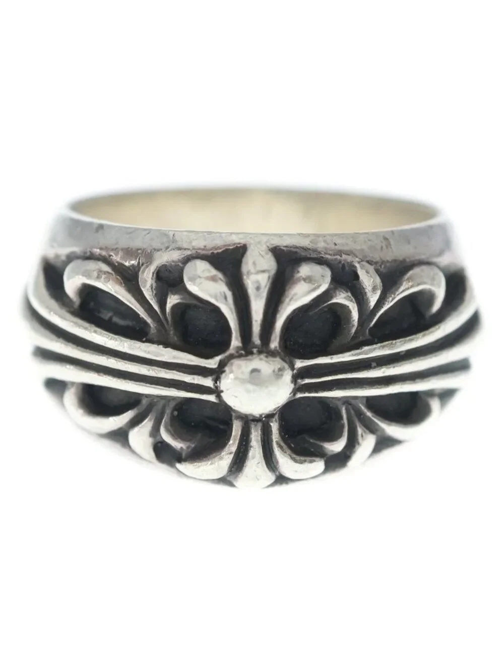 Chrome Hearts Flrl Crs Floral Cross Ring Silver